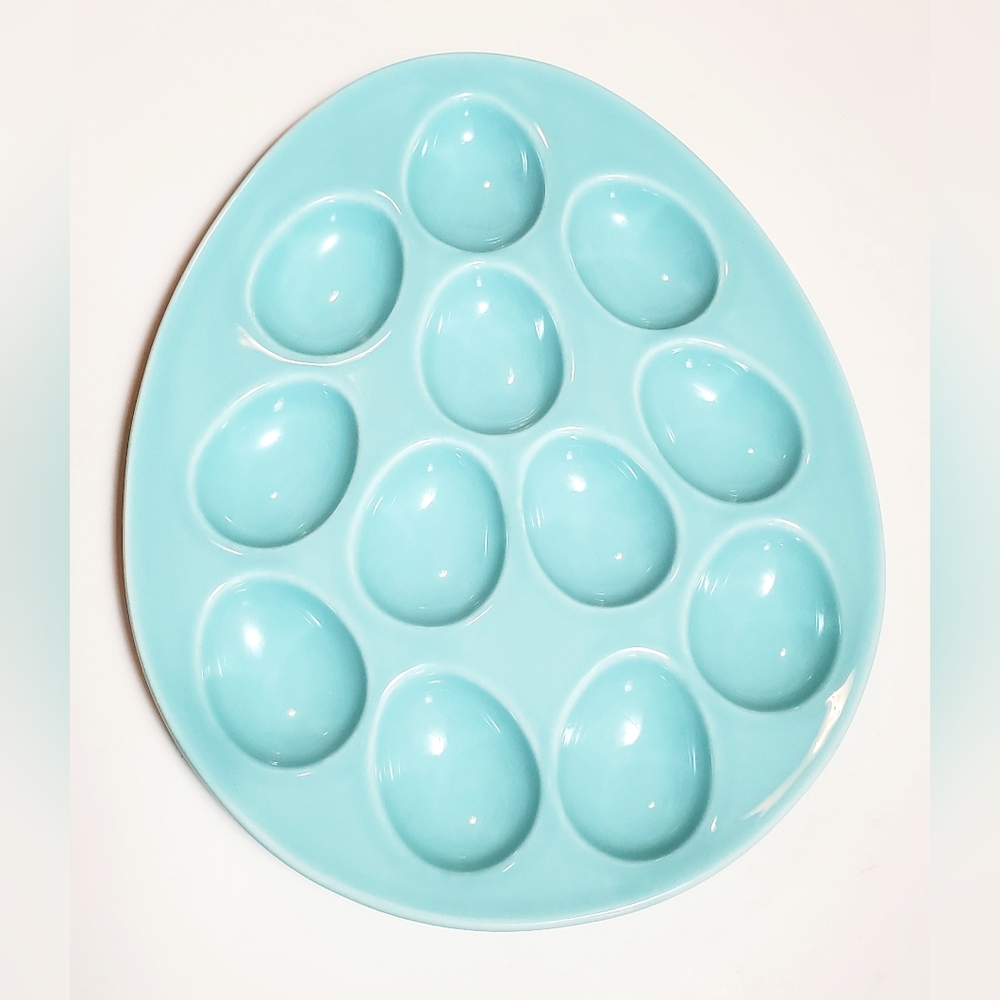 Blue Deviled Egg Platter By FP Home Made In Portugal